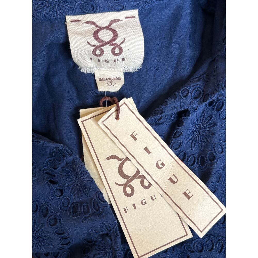 Figue NWT Isabella Eyelet Embroidered Dress Cutout Sleeves Navy Small - Picture 7 of 10